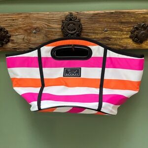 Scout Insulated Cooler Bag Pink Orange White Striped Tote‎ with Bottle Opener